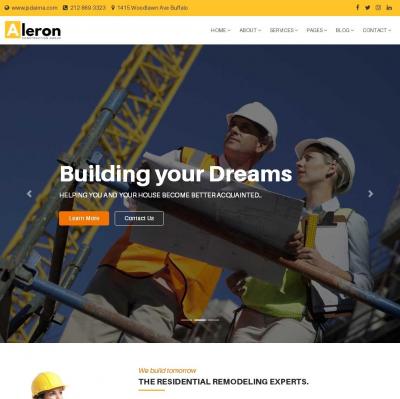 黄色宽屏大气工程建筑设计施工建工集团公司HTML5网站模板-六神源码网