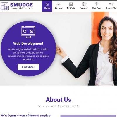 紫色高端大气广告宣传品品牌画册设计公司HTML5响应式网站模板-六神源码网