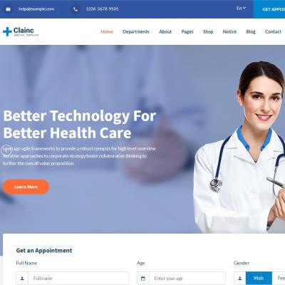 蓝色大气响应式健康保健医院医疗机构网站模板-六神源码网