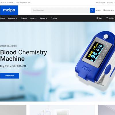 蓝色宽屏简洁大气医疗设备器械防护用品公司HTML5网站模板-六神源码网