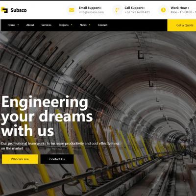 html5黄色工业风格工程建筑施工设计公司网站模板-六神源码网